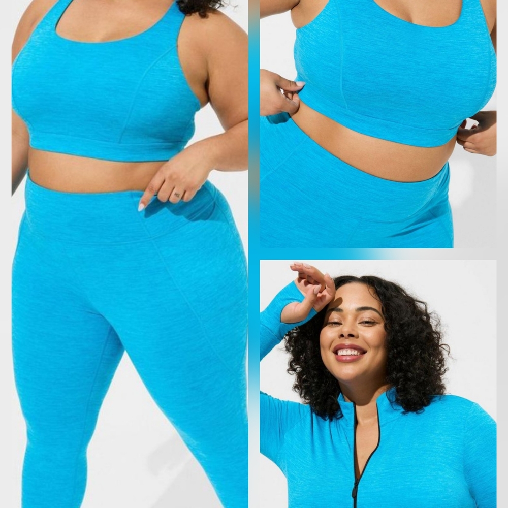 3 Piece SET: Torrid Blue Leggings, Sports Bra, And Active Top All Size 3